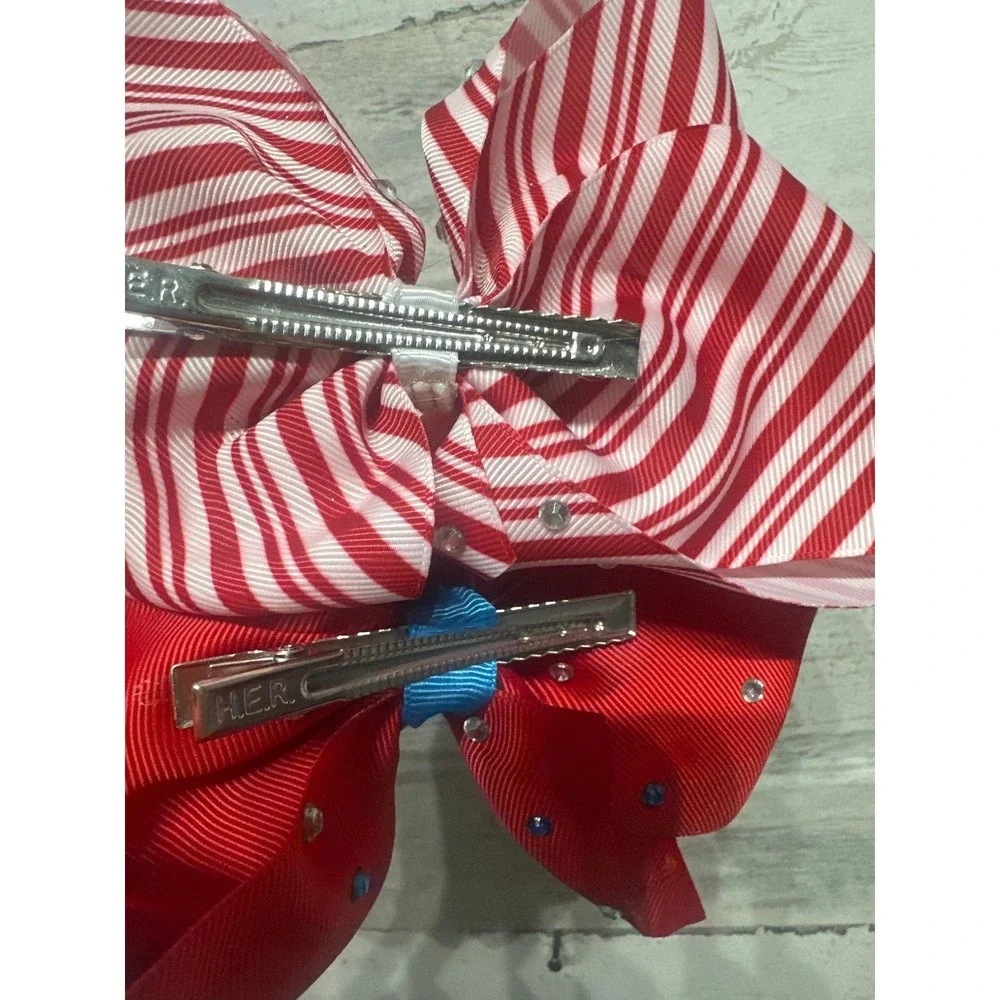JoJo Siwa Hair Bows Girls OS Multicolor Holiday Rhinestone Pearl 4pc Set‎ EUC